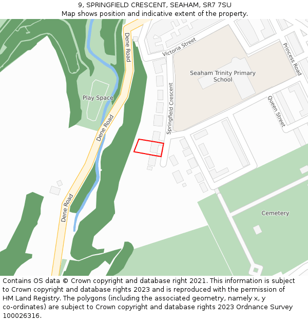 9, SPRINGFIELD CRESCENT, SEAHAM, SR7 7SU: Location map and indicative extent of plot