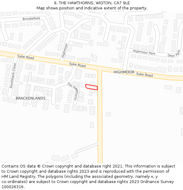 9, THE HAWTHORNS, WIGTON, CA7 9LE: Location map and indicative extent of plot