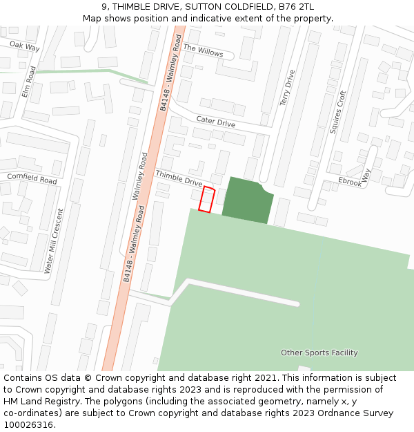 9, THIMBLE DRIVE, SUTTON COLDFIELD, B76 2TL: Location map and indicative extent of plot