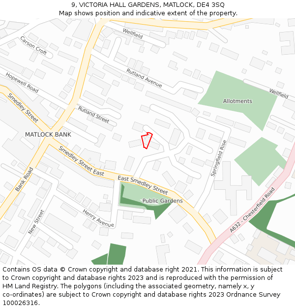 9, VICTORIA HALL GARDENS, MATLOCK, DE4 3SQ: Location map and indicative extent of plot