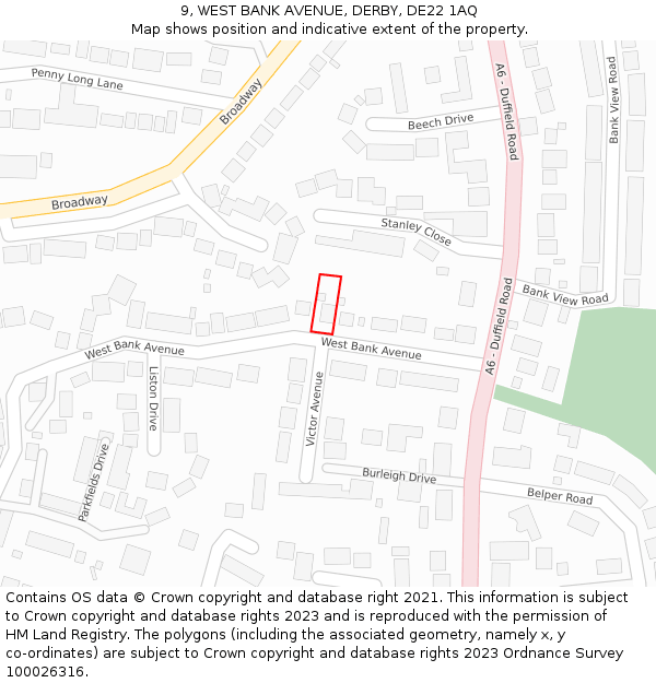 9, WEST BANK AVENUE, DERBY, DE22 1AQ: Location map and indicative extent of plot