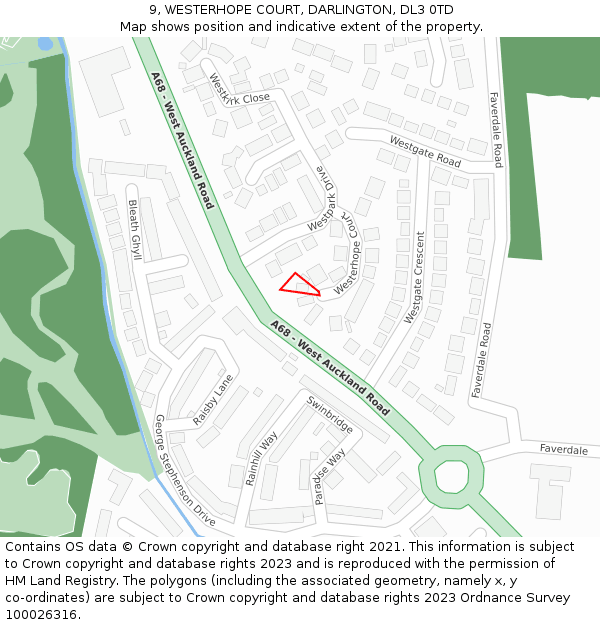 9, WESTERHOPE COURT, DARLINGTON, DL3 0TD: Location map and indicative extent of plot