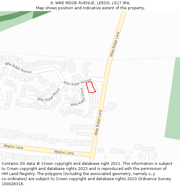 9, WIKE RIDGE AVENUE, LEEDS, LS17 9NL: Location map and indicative extent of plot