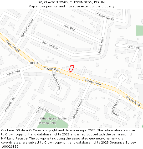 90, CLAYTON ROAD, CHESSINGTON, KT9 1NJ: Location map and indicative extent of plot