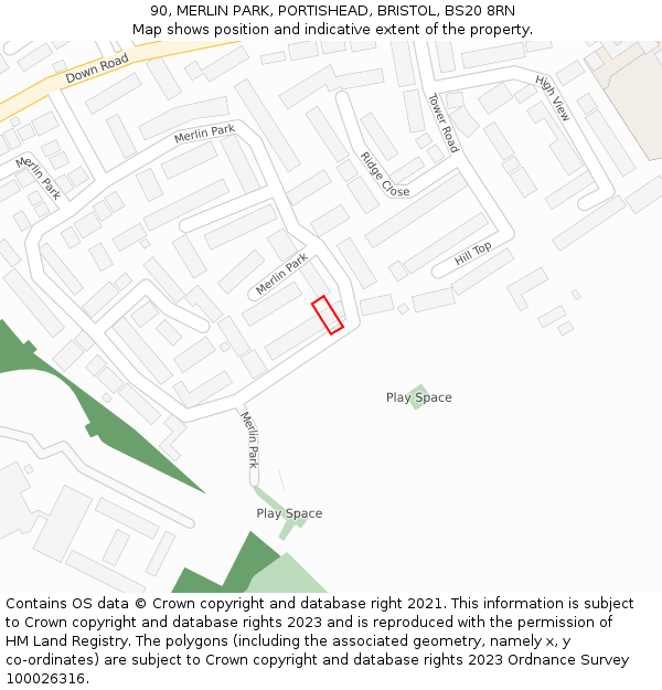 90, MERLIN PARK, PORTISHEAD, BRISTOL, BS20 8RN: Location map and indicative extent of plot