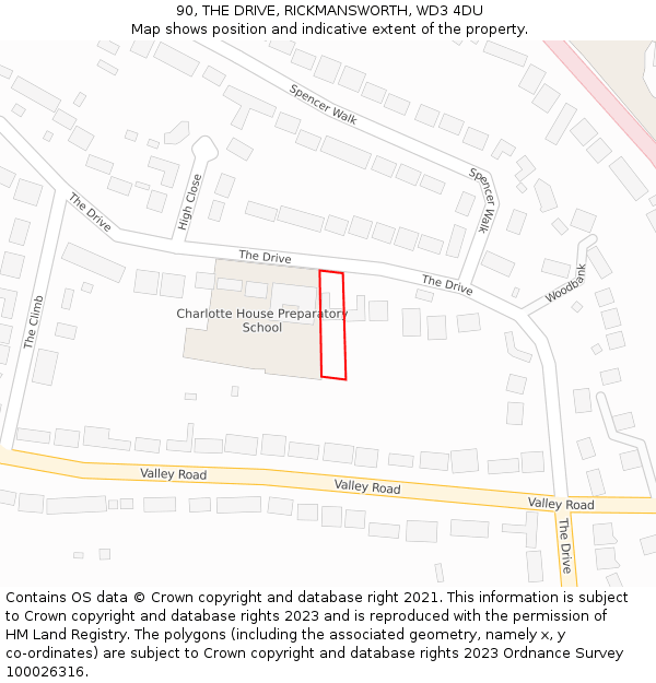 90, THE DRIVE, RICKMANSWORTH, WD3 4DU: Location map and indicative extent of plot