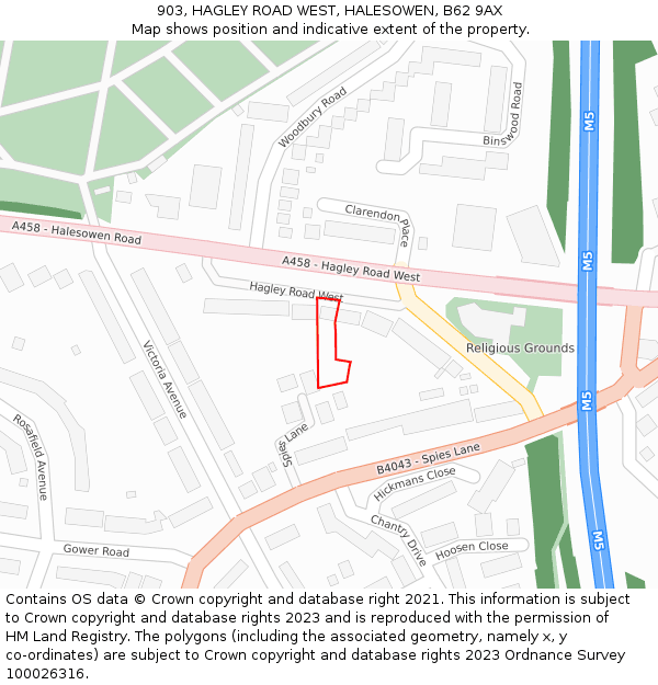 903, HAGLEY ROAD WEST, HALESOWEN, B62 9AX: Location map and indicative extent of plot