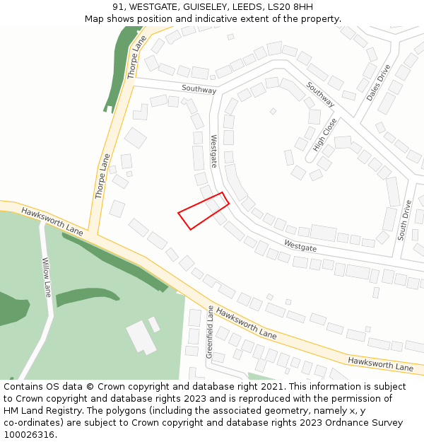 91, WESTGATE, GUISELEY, LEEDS, LS20 8HH: Location map and indicative extent of plot