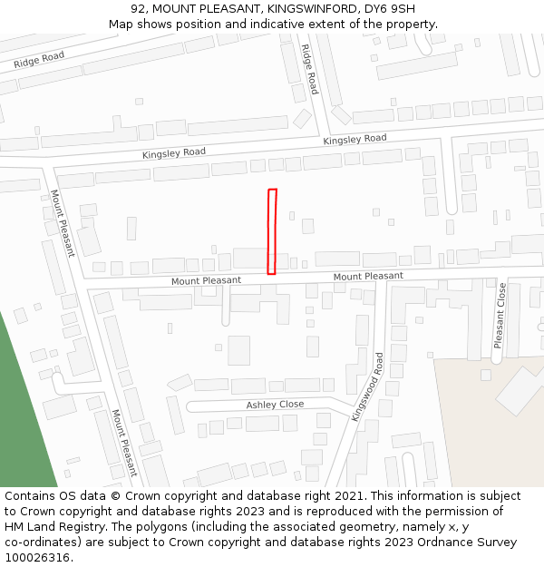 92, MOUNT PLEASANT, KINGSWINFORD, DY6 9SH: Location map and indicative extent of plot