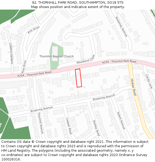 92, THORNHILL PARK ROAD, SOUTHAMPTON, SO18 5TS: Location map and indicative extent of plot