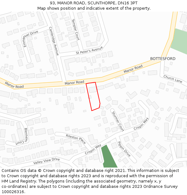 93, MANOR ROAD, SCUNTHORPE, DN16 3PT: Location map and indicative extent of plot