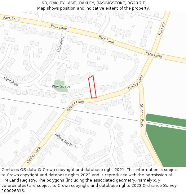 93, OAKLEY LANE, OAKLEY, BASINGSTOKE, RG23 7JT: Location map and indicative extent of plot