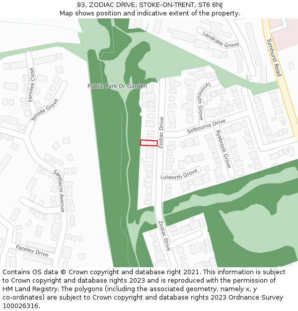 93, ZODIAC DRIVE, STOKE-ON-TRENT, ST6 6NJ: Location map and indicative extent of plot