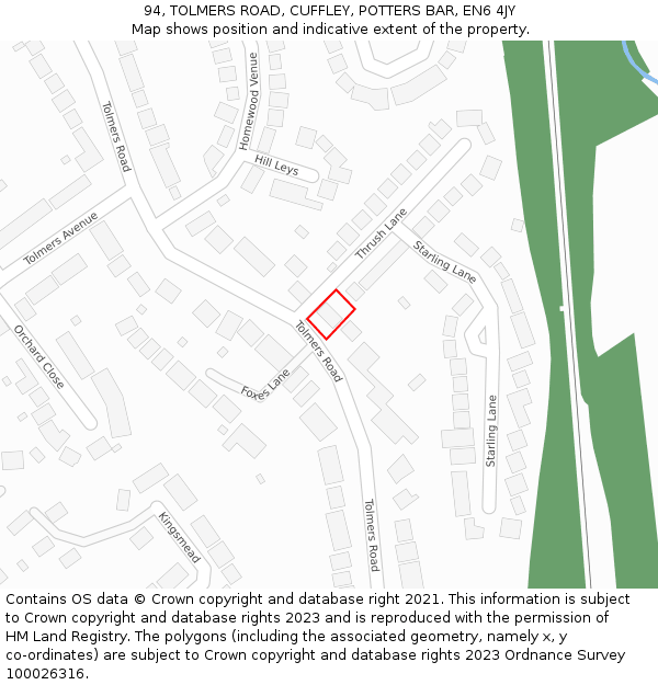 94, TOLMERS ROAD, CUFFLEY, POTTERS BAR, EN6 4JY: Location map and indicative extent of plot