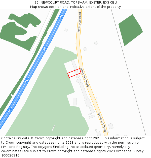 95, NEWCOURT ROAD, TOPSHAM, EXETER, EX3 0BU: Location map and indicative extent of plot