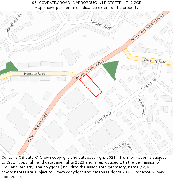 96, COVENTRY ROAD, NARBOROUGH, LEICESTER, LE19 2GB: Location map and indicative extent of plot