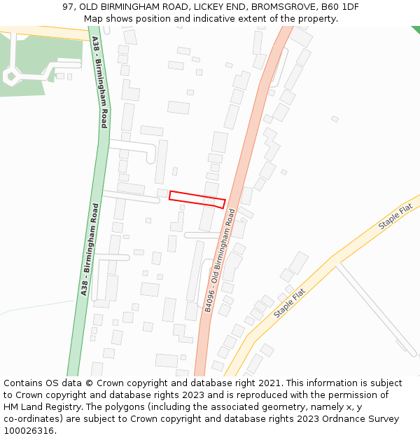 97, OLD BIRMINGHAM ROAD, LICKEY END, BROMSGROVE, B60 1DF: Location map and indicative extent of plot