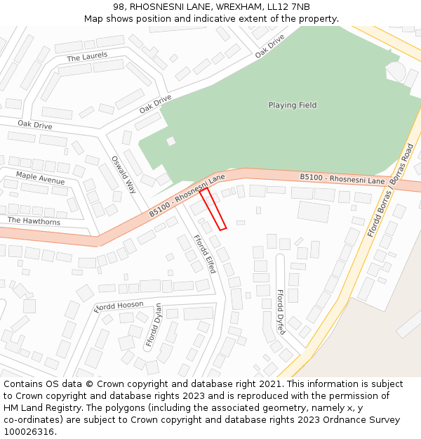 98, RHOSNESNI LANE, WREXHAM, LL12 7NB: Location map and indicative extent of plot