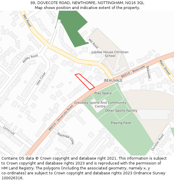 99, DOVECOTE ROAD, NEWTHORPE, NOTTINGHAM, NG16 3QL: Location map and indicative extent of plot