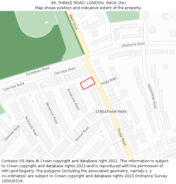 99, THRALE ROAD, LONDON, SW16 1NU: Location map and indicative extent of plot