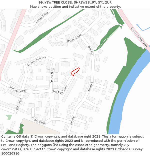 99, YEW TREE CLOSE, SHREWSBURY, SY1 2UR: Location map and indicative extent of plot