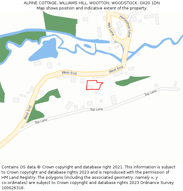 ALPINE COTTAGE, WILLIAMS HILL, WOOTTON, WOODSTOCK, OX20 1DN: Location map and indicative extent of plot