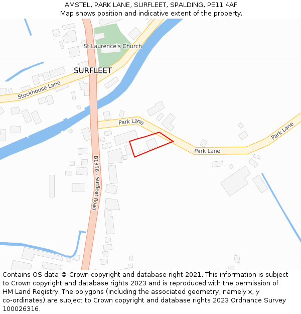 AMSTEL, PARK LANE, SURFLEET, SPALDING, PE11 4AF: Location map and indicative extent of plot