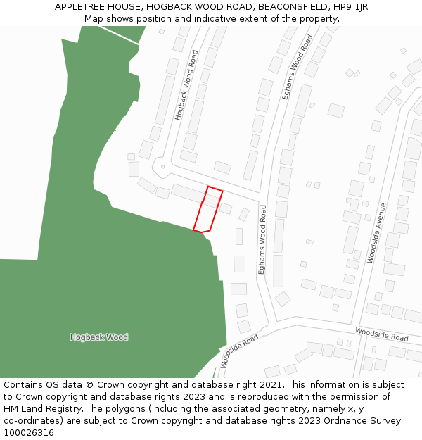 APPLETREE HOUSE, HOGBACK WOOD ROAD, BEACONSFIELD, HP9 1JR: Location map and indicative extent of plot