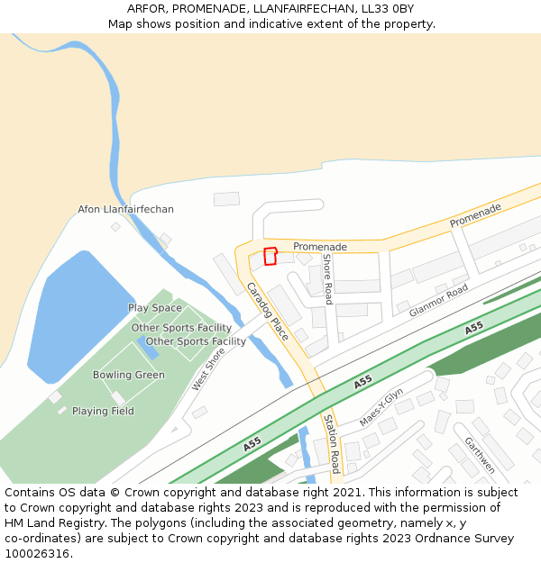 ARFOR, PROMENADE, LLANFAIRFECHAN, LL33 0BY: Location map and indicative extent of plot