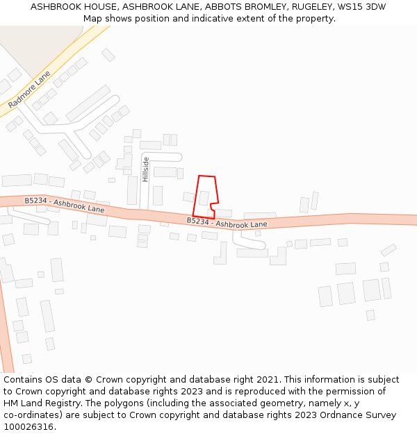 ASHBROOK HOUSE, ASHBROOK LANE, ABBOTS BROMLEY, RUGELEY, WS15 3DW: Location map and indicative extent of plot