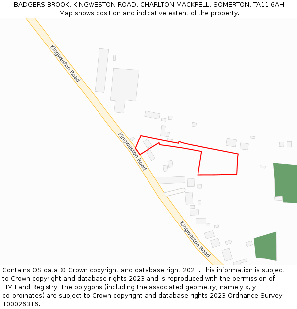 BADGERS BROOK, KINGWESTON ROAD, CHARLTON MACKRELL, SOMERTON, TA11 6AH: Location map and indicative extent of plot