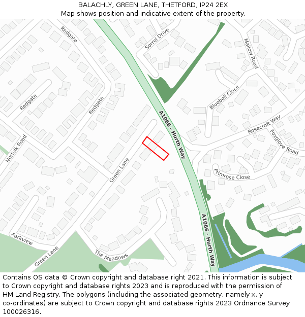 BALACHLY, GREEN LANE, THETFORD, IP24 2EX: Location map and indicative extent of plot