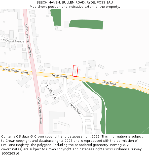 BEECH HAVEN, BULLEN ROAD, RYDE, PO33 1AU: Location map and indicative extent of plot