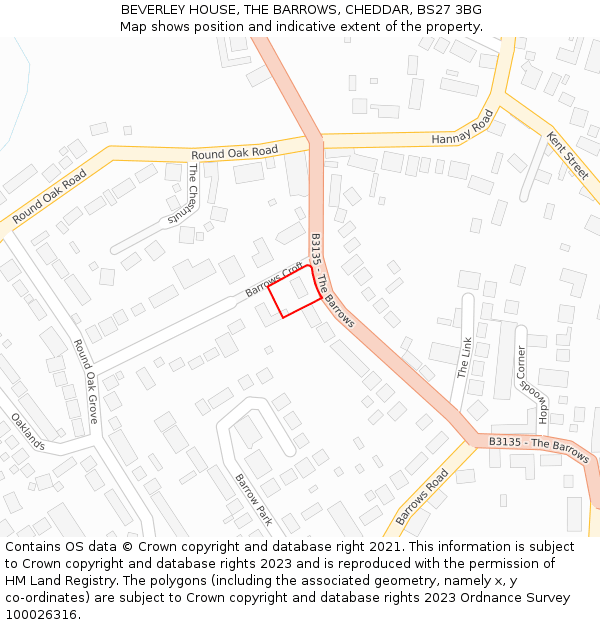 BEVERLEY HOUSE, THE BARROWS, CHEDDAR, BS27 3BG: Location map and indicative extent of plot