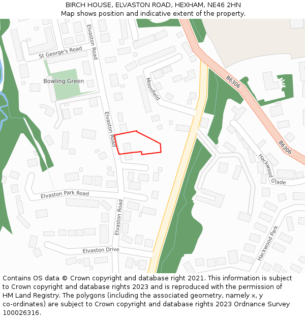 BIRCH HOUSE, ELVASTON ROAD, HEXHAM, NE46 2HN: Location map and indicative extent of plot