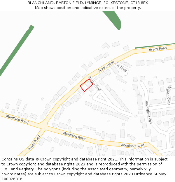 BLANCHLAND, BARTON FIELD, LYMINGE, FOLKESTONE, CT18 8EX: Location map and indicative extent of plot