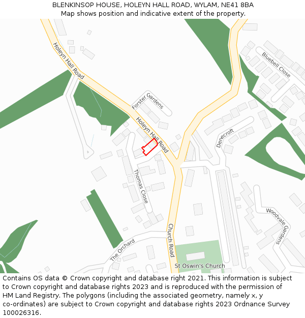 BLENKINSOP HOUSE, HOLEYN HALL ROAD, WYLAM, NE41 8BA: Location map and indicative extent of plot