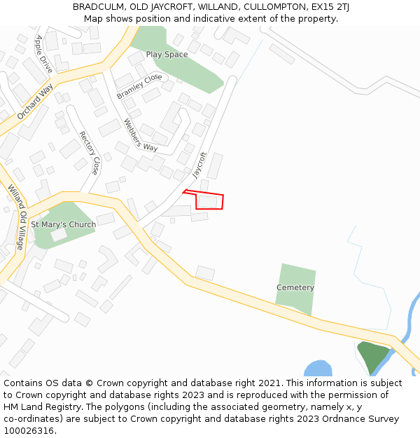 BRADCULM, OLD JAYCROFT, WILLAND, CULLOMPTON, EX15 2TJ: Location map and indicative extent of plot