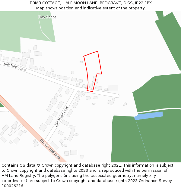 BRIAR COTTAGE, HALF MOON LANE, REDGRAVE, DISS, IP22 1RX: Location map and indicative extent of plot