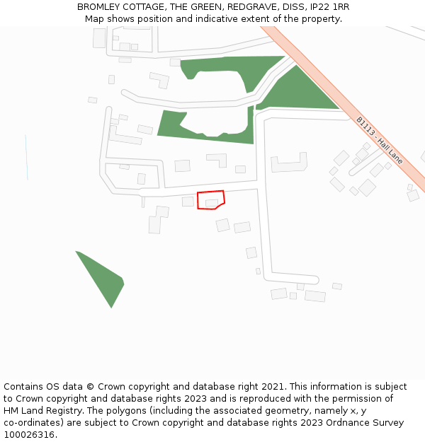 BROMLEY COTTAGE, THE GREEN, REDGRAVE, DISS, IP22 1RR: Location map and indicative extent of plot