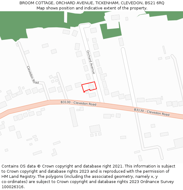 BROOM COTTAGE, ORCHARD AVENUE, TICKENHAM, CLEVEDON, BS21 6RQ: Location map and indicative extent of plot