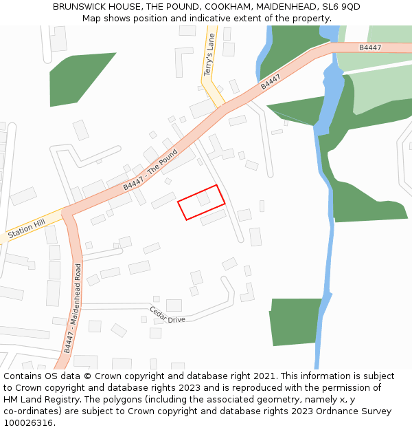 BRUNSWICK HOUSE, THE POUND, COOKHAM, MAIDENHEAD, SL6 9QD: Location map and indicative extent of plot