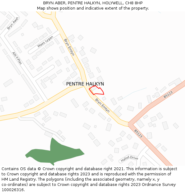 BRYN ABER, PENTRE HALKYN, HOLYWELL, CH8 8HP: Location map and indicative extent of plot