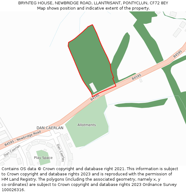 BRYNTEG HOUSE, NEWBRIDGE ROAD, LLANTRISANT, PONTYCLUN, CF72 8EY: Location map and indicative extent of plot