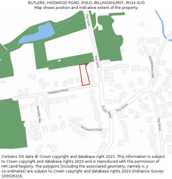 BUTLERS, HOGWOOD ROAD, IFOLD, BILLINGSHURST, RH14 0UG: Location map and indicative extent of plot