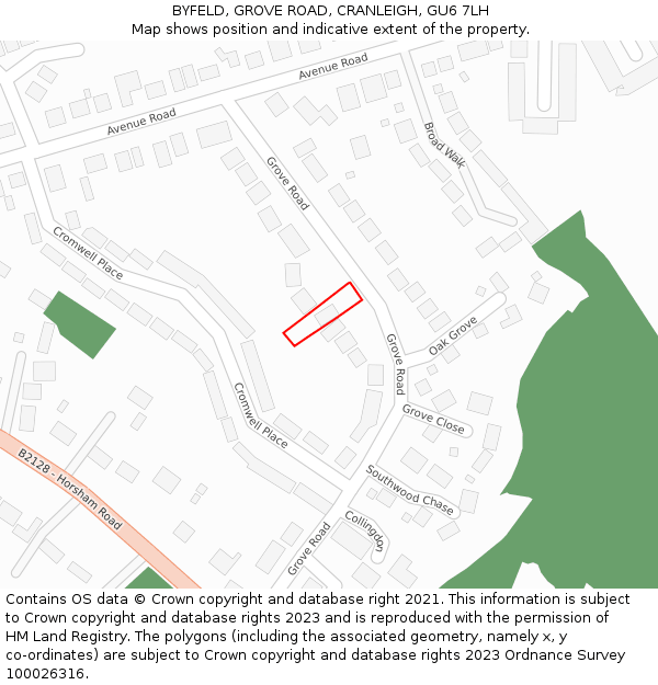 BYFELD, GROVE ROAD, CRANLEIGH, GU6 7LH: Location map and indicative extent of plot