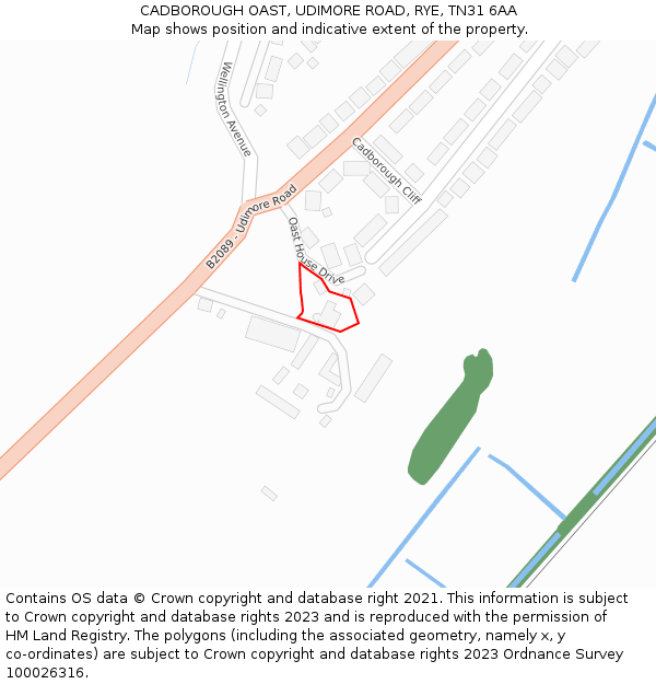 CADBOROUGH OAST, UDIMORE ROAD, RYE, TN31 6AA: Location map and indicative extent of plot