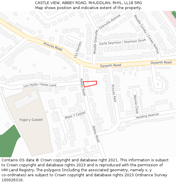 CASTLE VIEW, ABBEY ROAD, RHUDDLAN, RHYL, LL18 5RG: Location map and indicative extent of plot