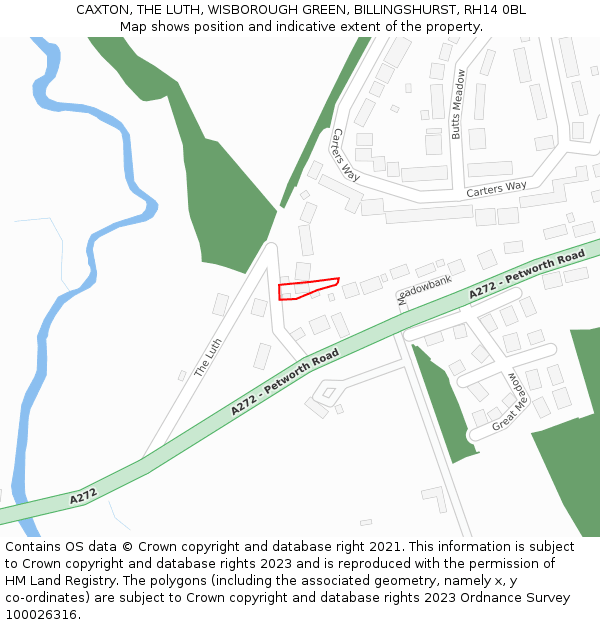 CAXTON, THE LUTH, WISBOROUGH GREEN, BILLINGSHURST, RH14 0BL: Location map and indicative extent of plot