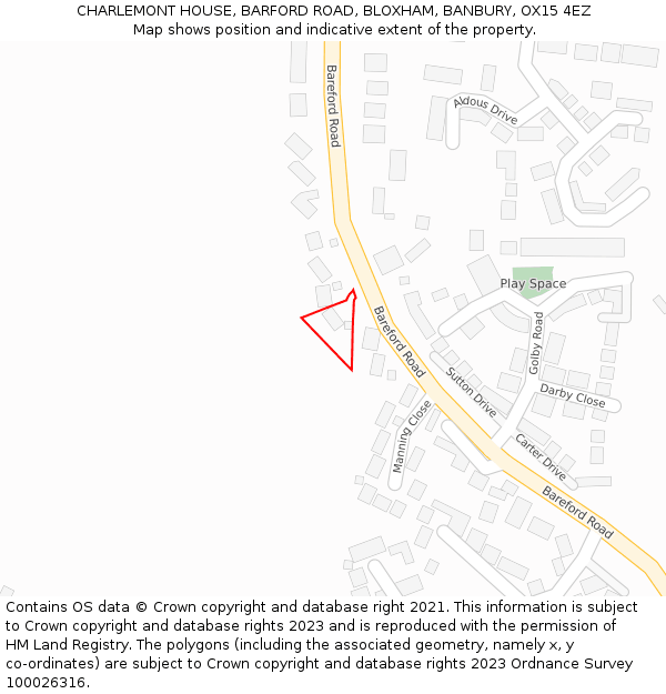 CHARLEMONT HOUSE, BARFORD ROAD, BLOXHAM, BANBURY, OX15 4EZ: Location map and indicative extent of plot